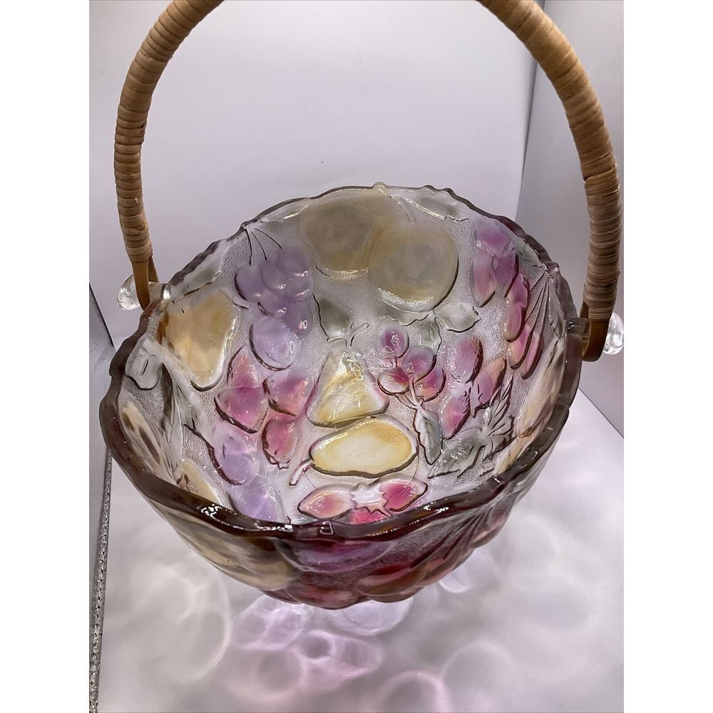 Vintage Mikasa Colorful Oval Embossed Fruit Basket Bowl with Bamboo Handle‎ - Picture 2 of 6